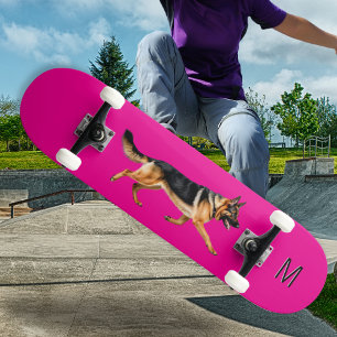 Ljust rosa tysk shepherdhund bild monogram mini skateboard bräda 18,5 cm