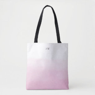 Ljust rosa vattenfärgsmombre Modern Monogram Tygkasse