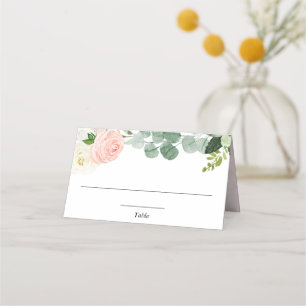 Ljust rosa vit blomster grönska elegant placeringskort