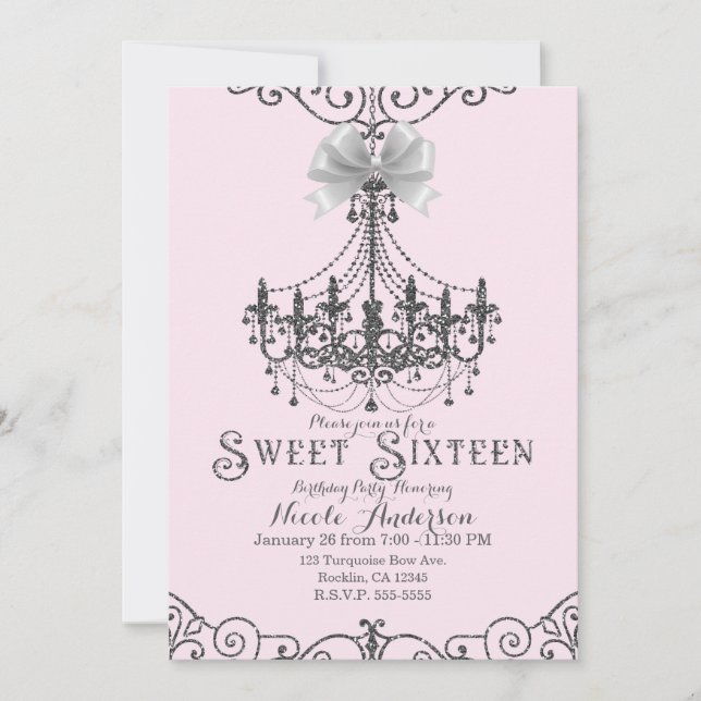 Ljust  Rosa Vit Bow Sweet 16 Sexton Sexton Inbjudningar (Framsida)