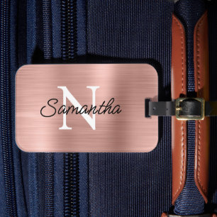Ljust Roséguld Falsk Metallisk Folie Monogram Bagagebricka