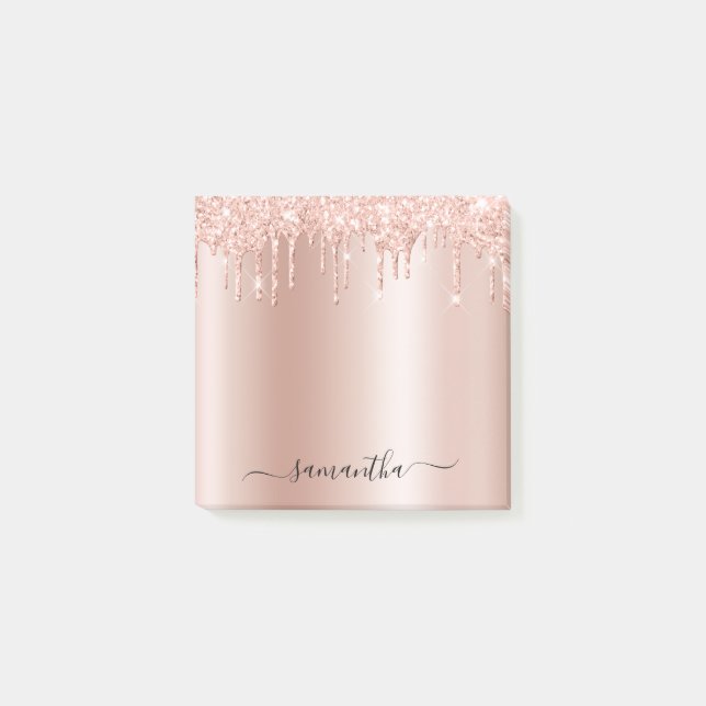 Ljust roséguld glitterdropp Glans Post-it Block (Framsida)