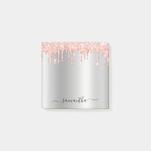 Ljust roséguld glitterdropp silverglans post-it block