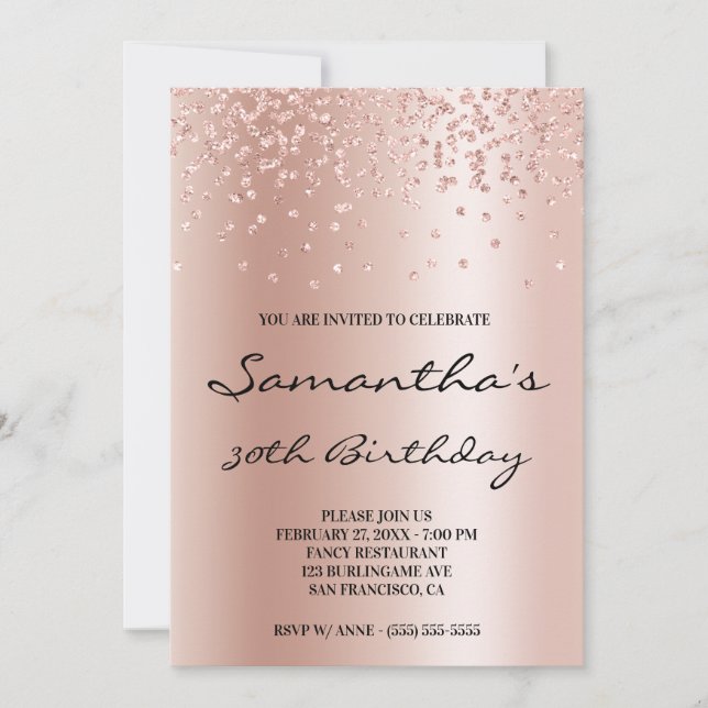 Ljust roséguld ombré foliekonfetti glitter inbjudningar (Framsida)