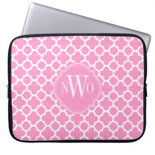 Ljust - rosor och vit Quatrefoil mönstrar Laptop Sleeve