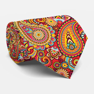Ljust rött blom- paisley bohemiskt mönster slips