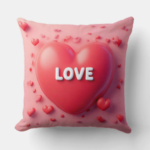 Ljust rött hjärta med 'Love' Text Kudde