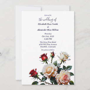 Ljust rött och rosa vita rosor blommande bröllop inbjudningar