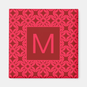 Ljust rött utsirat mönster med monogram magnet
