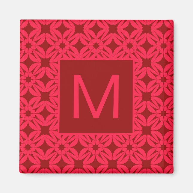 Ljust rött utsirat mönster med monogram magnet (Framsidan)