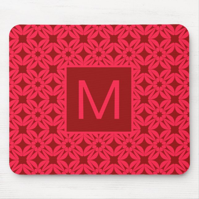 Ljust rött utsmyckat mönster med monogram musmatta (Framsidan)