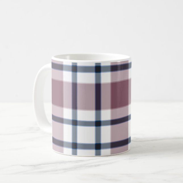 Ljust rutigt retro mönster brunt grått vitt kaffemugg (Framsida vänster)