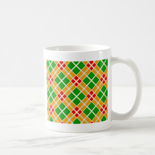 Ljust rutmönstrat Argyl grönt gult mönstrat tillbe Kaffemugg (Höger)