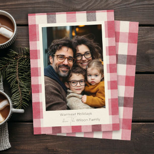 Ljust Rutmönstrat Mysigt Varmt Familjefoto Julkort