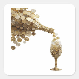 Ljust silver PENGAR SOM STRÖMMAR FRÅN CHAMPAGNEEN Fyrkantigt Klistermärke