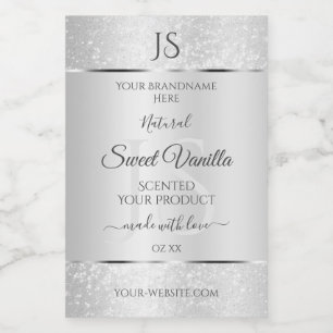 Ljust Silver Soft Glitter produktetiketter Monogra Mat Etikett