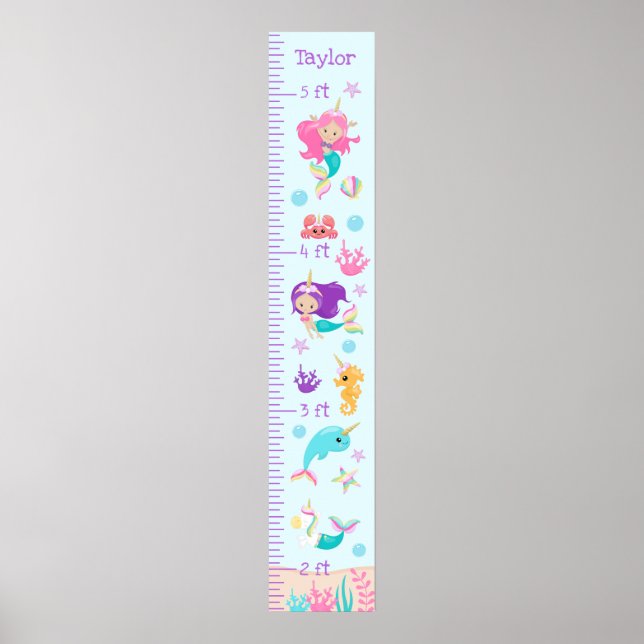 Ljust skal för Unicorn Sjöjungfruars Growth Chart  Poster (Framsidan)
