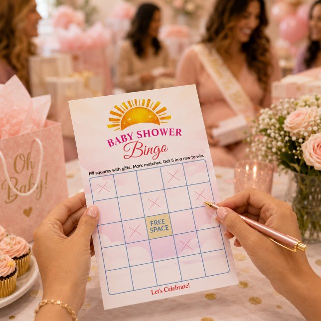 Ljust sol baby shower bingo spelkort (Skapare uppladdad)