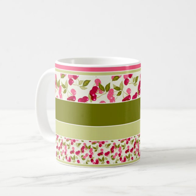 Ljust sommar mönster av ränder av flerfärgad  kaffemugg (Framsida vänster)