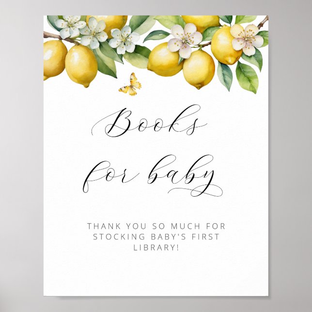 Ljust sommarcitron Baby Shower Böcker för bebisar Poster (Framsidan)