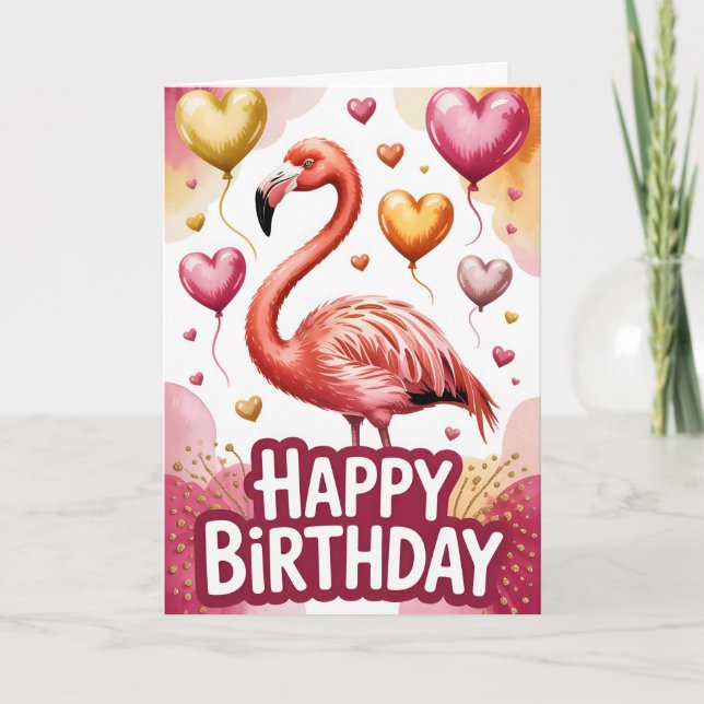 Ljust & Sött Flamingo Födelsedagsfirande Kort (Framsida)