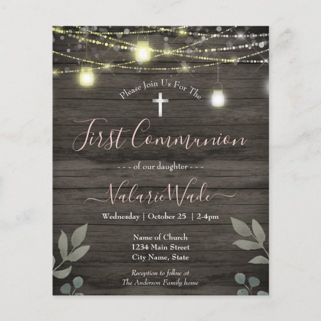 Ljust String Rustic First Communion Budget Flyer (Framsidan)