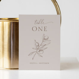 Ljust Taupe Oliv Bröllop | Elegant Minimalistisk Bordsnummer