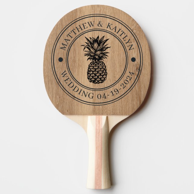 Ljust teakträ Ananas Bröllopskam & Namn Pingisracket (Baksidan)