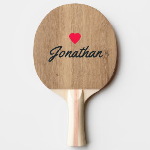 Ljust teakträ Vintage hjärta signatur Pingisracket