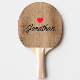 Ljust teakträ Vintage hjärta signatur Pingisracket