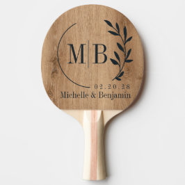 Ljust teakträd blad vigselmonogram pingisracket