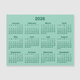 Ljust Teal and Hunter Grönt 2026 Magnetic Calendar