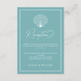 Ljust Teal Blue Seashell Beach bröllopsmottagning Tilläggskort