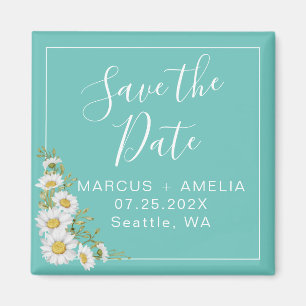 Ljust Teal & Daisys Spara datumkvadratstreck Magnet