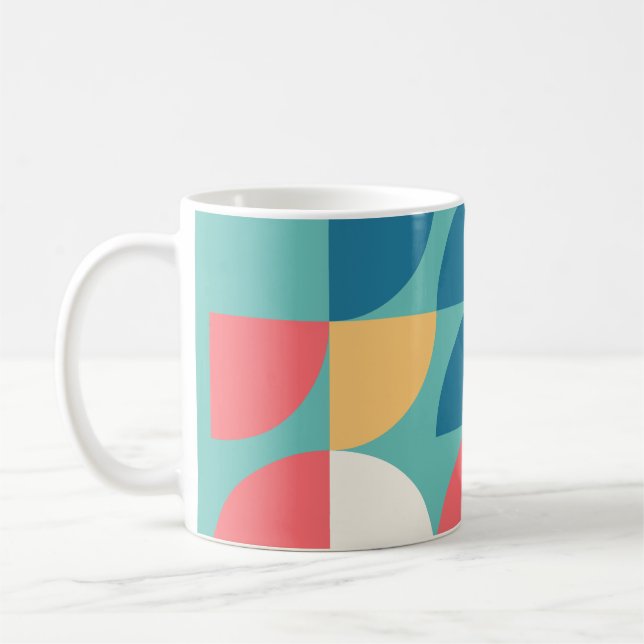 Ljust Teal Mid-Century-Mod Geometric 1960-talet Kaffemugg (Vänster)