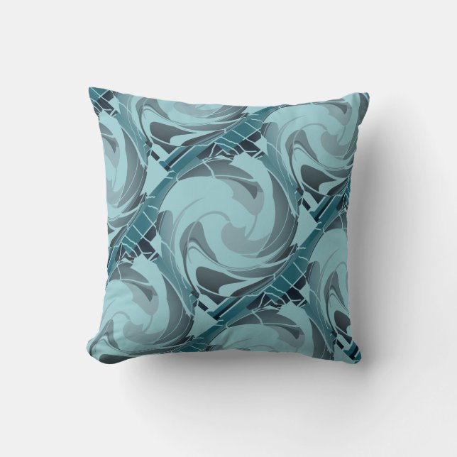 Ljust Teal Seafoam Grått Swirling Slanted Shapes Kudde (Framsida)