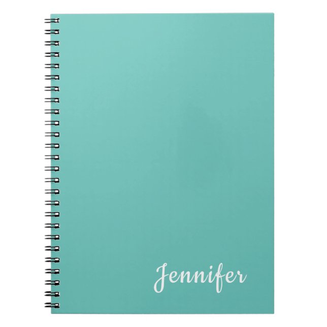 Ljust Teal Trendig Modern Minimalistisk Chic Namn Anteckningsbok (Framsidan)
