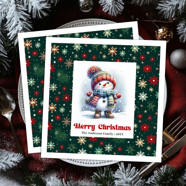 Ljust tecknad snöman med snöflingor barn servett (Bright cartoon snowman with snowflakes kids napkins)