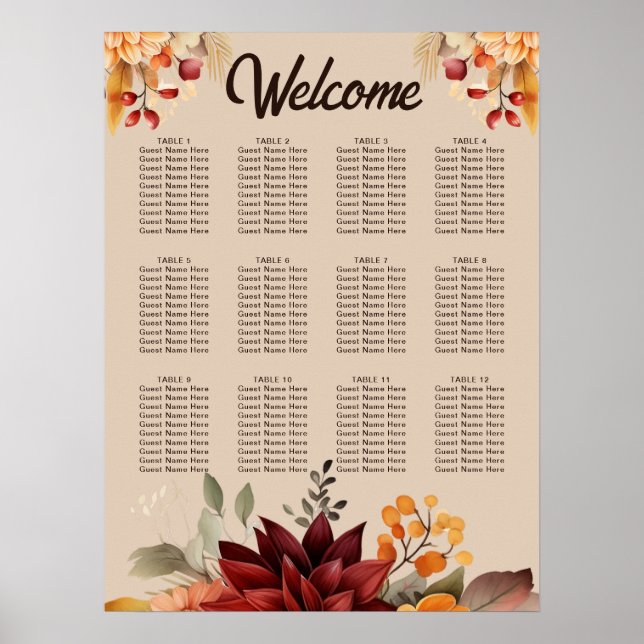Ljust Terrakotta Höstblommig Bröllopsställningskar Poster (Framsidan)