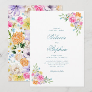 Ljust Trädgårds Blommiga Party Watercolor Bröllop Inbjudningar