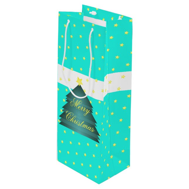 Ljust turkos glatt julpapper presentbag (Framsidan Vinklad)