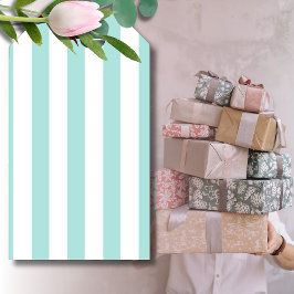 Ljust Turkos och Vita Breda Horisontella Randiga Presentetikett