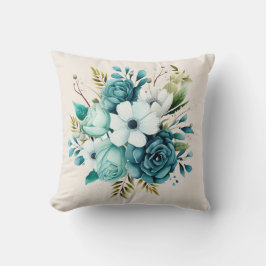 Ljust turkos Teal Blommigt Decorative Pillow Kudde