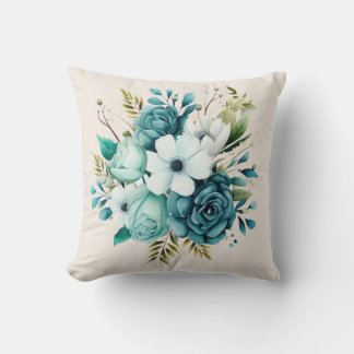 Ljust turkos Teal Blommigt Decorative Pillow Kudde