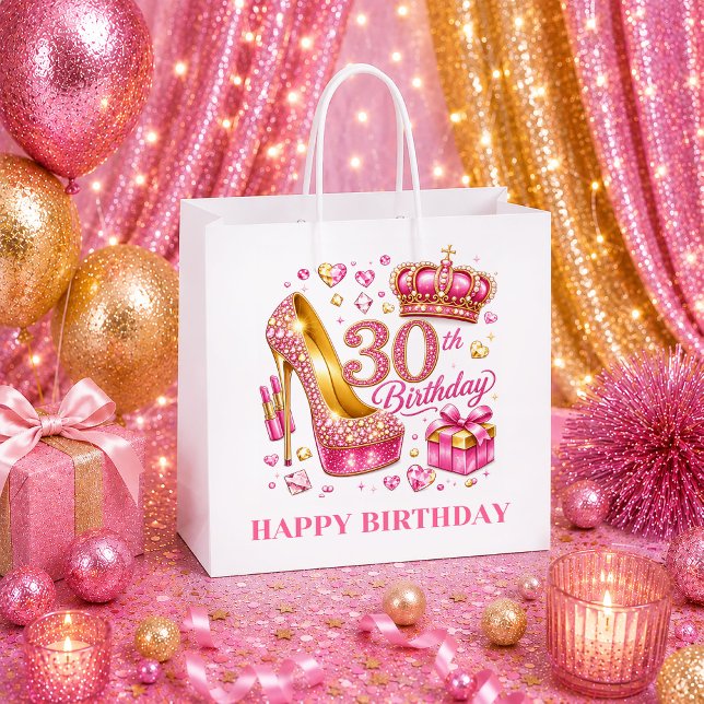 Ljust varmgrått glitter 30-årspresentpåse (Bright Hot Pink Glitter 30th Birthday Gift Bag

)
