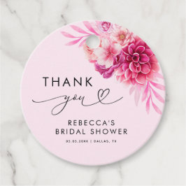 Ljust varmt rosa blommig bröllopsfest tack  gåvor etiketter