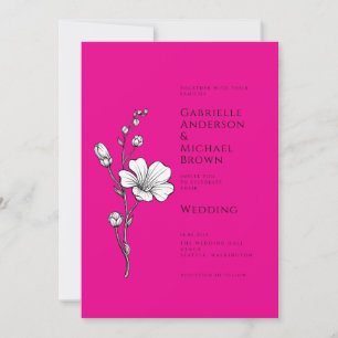 Ljust varmt ROSA Vintage Retro Blommig Bröllop Inbjudningar