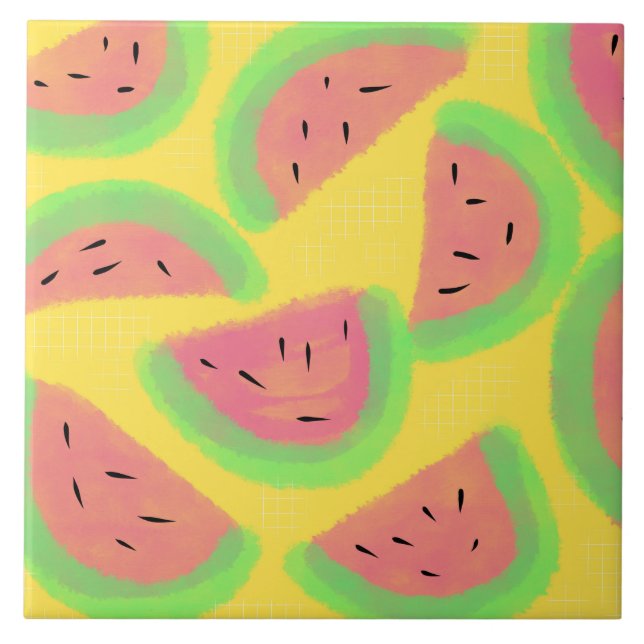 Ljust vattenmelon gult rosa kakelplatta (Framsidan)