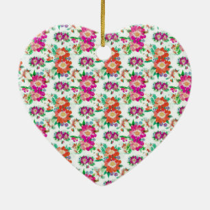 Ljust vintage blomstermönster julgransprydnad keramik