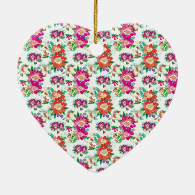 Ljust vintage blomstermönster julgransprydnad keramik (Baksidan)